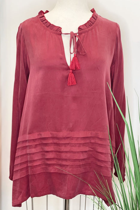 Johnny Was Calme Style O21058 Pomegranate Pintuck Sleeve Tunic Top Boho Chic