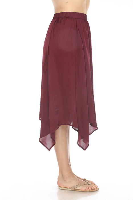 Johnny Was Calme Red Silky Handkerchief Midi Skirt O71005