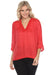 Johnny Was Calme Style O21050 Red Split V-Neck 3/4 Sleeve Top