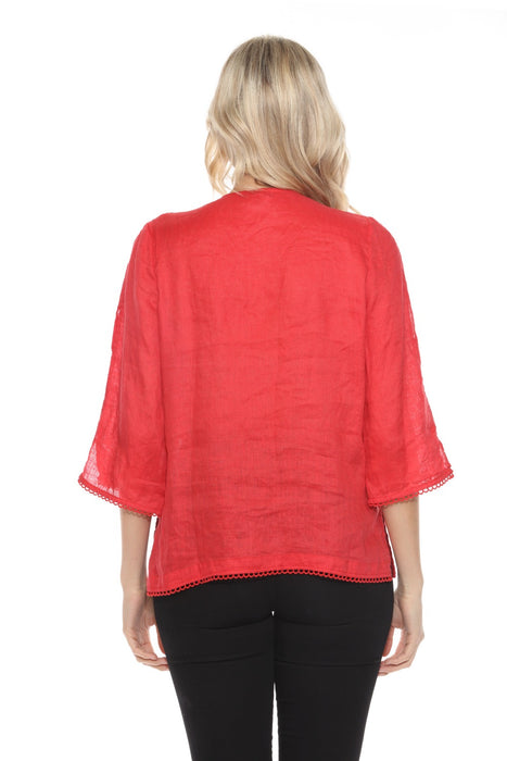 Johnny Was Calme Red Split V-Neck Top O21050