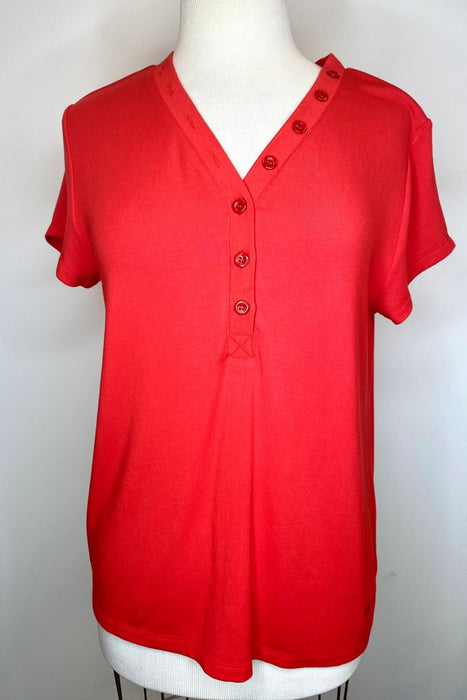 Johnny Was Calme Style O11104 Strawberry Red Modal Jersey Button Neck Tee Boho Chic