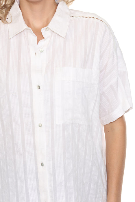 Johnny Was Calme White Striped Button-Down Shirt O21032