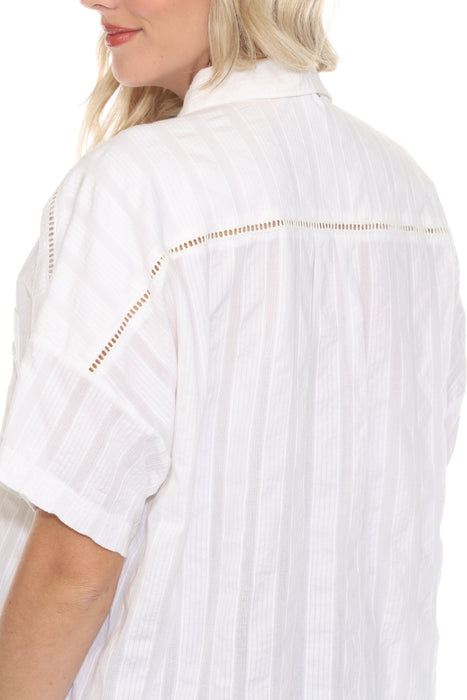 Johnny Was Calme White Striped Button-Down Shirt O21032