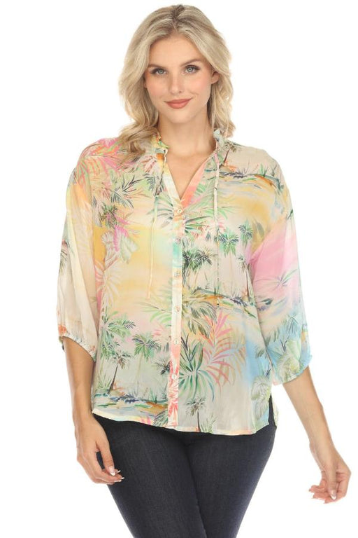 Johnny Was Style C13924B5 Cathryn Button-Down V-Neck Blouse Boho Chic