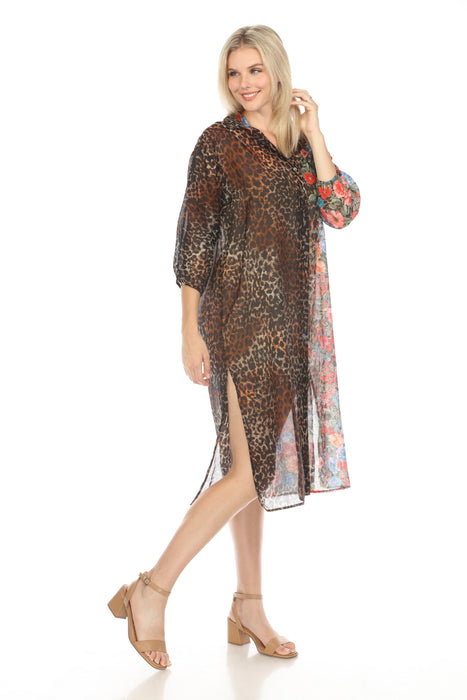 Johnny Was Cheetah Long Shirt Dress Boho Chic CSW2523-H