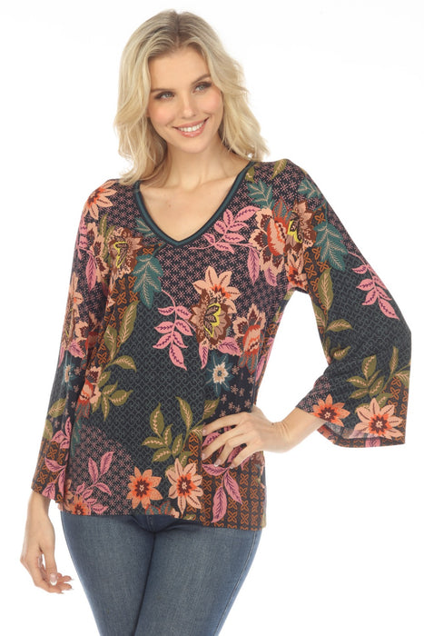 Johnny Was Style T13523 Delfino V-Neck Kimono Sleeve Tee Boho Chic