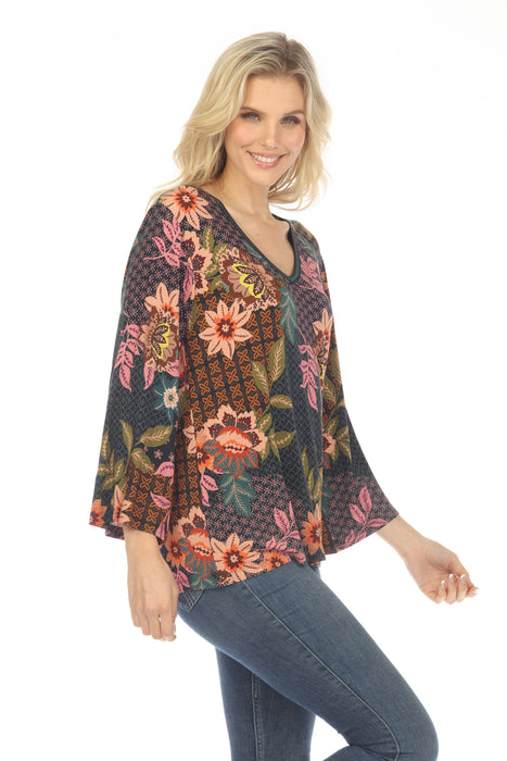 Johnny Was Delfino V-Neck Kimono Sleeve Tee Boho Chic T13523