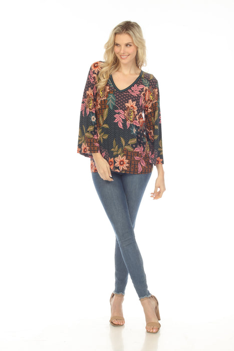 Johnny Was Delfino V-Neck Kimono Sleeve Tee Boho Chic T13523