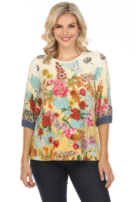 Johnny Was Style T17424 Delite Puff Sleeve Floral Top Boho Chic