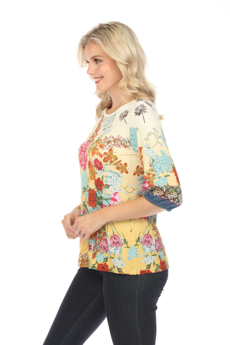 Johnny Was Delite Puff Sleeve Floral Top Boho Chic T17424