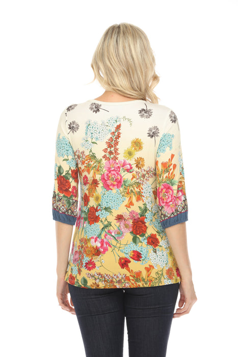 Johnny Was Delite Puff Sleeve Floral Top Boho Chic T17424