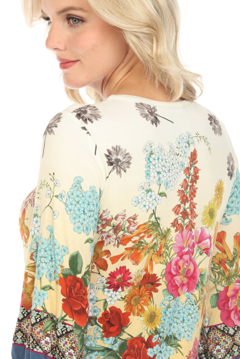 Johnny Was Delite Puff Sleeve Floral Top Boho Chic T17424