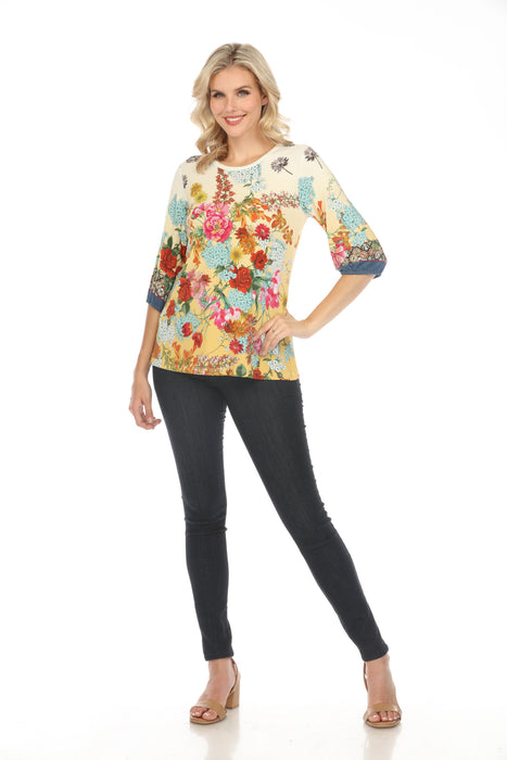 Johnny Was Delite Puff Sleeve Floral Top Boho Chic T17424