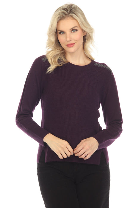 Johnny Was Style M67023 Eggplant Mishika Waffle Wool Cashmere Pullover Sweater Boho Chic