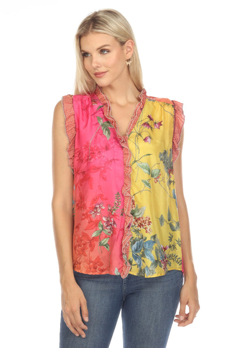 Johnny Was Style C13723 Emboy Ofelia Silk Floral Ruffled Blouse Boho Chic