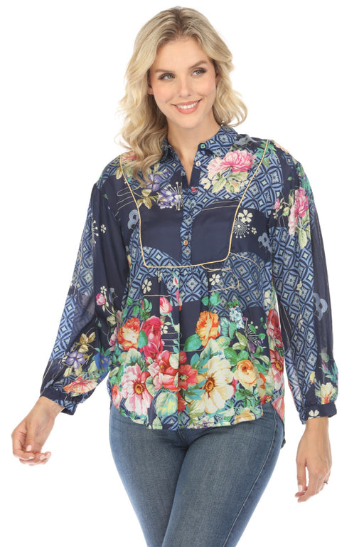 Johnny Was Style C11624B2 Fanny Ailana Silk Floral Blouse Boho Chic