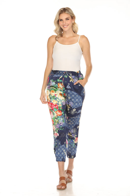 Johnny Was Style C63324B Blue Fanny Alice Floral Silk Jogger Pants