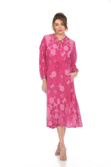 Johnny Was Style C31223 Festival Fuschia Daisy Leonna Midi Dress Boho Chic