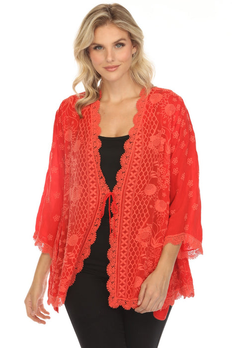 Johnny Was Style C41024 Red Fleur Du Jour Embroidered Kimono