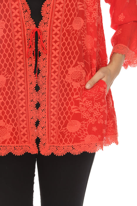 Johnny Was Red Fleur Du Jour Embroidered Kimono C41024