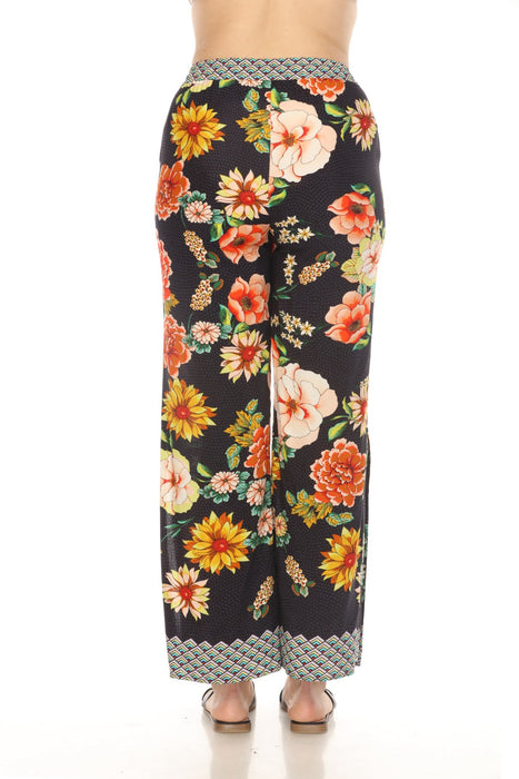 Johnny Was Black Floral Border Split Pants CSW3522-H