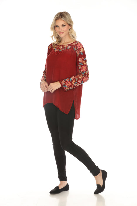 Johnny Was Red Floral Embroidered Tunic Top JW5678