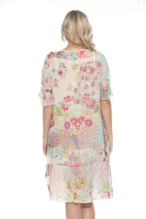 Johnny Was Floral Lace Trim Tiered Shift Dress JW03