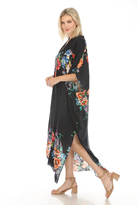 Johnny Was Floral V-Neck Maxi Kaftan Dress CSW7822AM