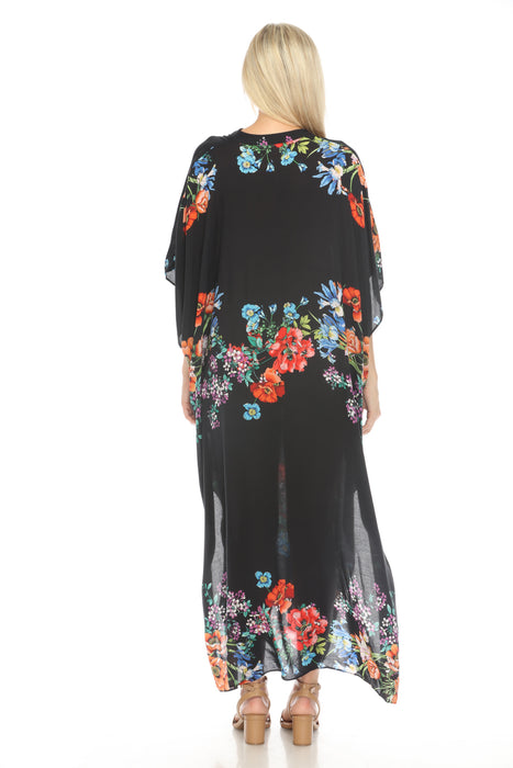 Johnny Was Floral V-Neck Maxi Kaftan Dress CSW7822AM