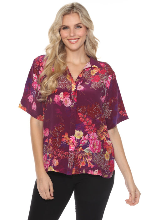 Johnny Was Style C6667 Floral Silk Button-Down Blouse