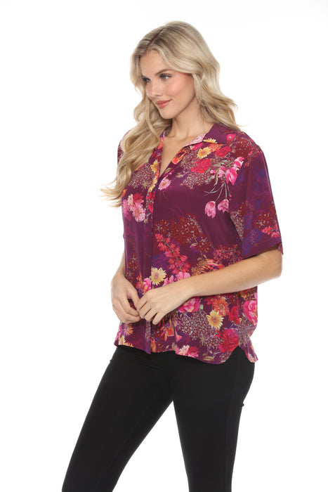 Johnny Was Floral Silk Button-Down Blouse C6667