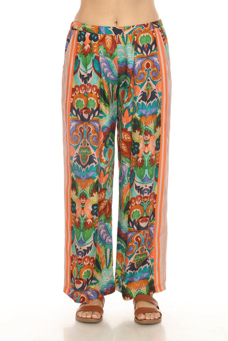 Johnny Was Style JW7887 Floral Stripes Pull-On Wide Leg Pants