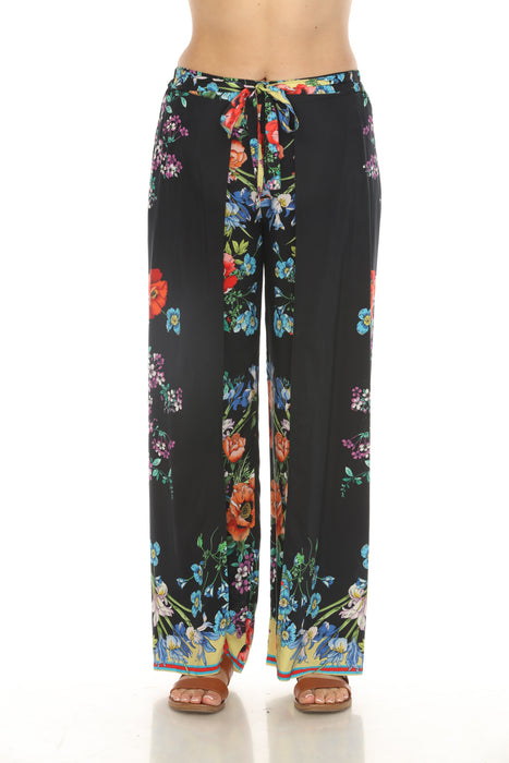 Johnny Was Black Flower Arch Wrap Pants CSW8322-M