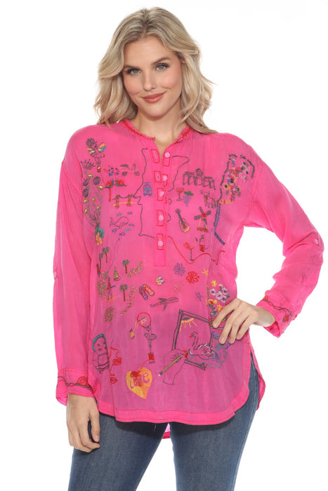 Johnny Was Style C14324 Fuchsia Selina Fatima Embroidered Blouse