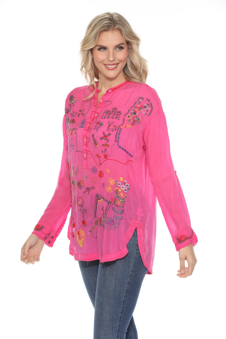 Johnny Was Fuchsia Selina Fatima Embroidered Blouse C14324