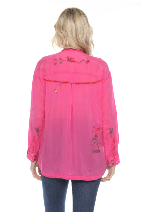 Johnny Was Fuchsia Selina Fatima Embroidered Blouse C14324