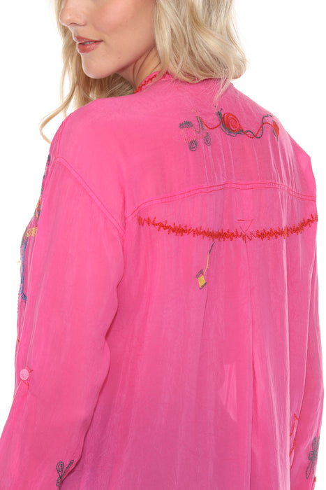 Johnny Was Fuchsia Selina Fatima Embroidered Blouse C14324