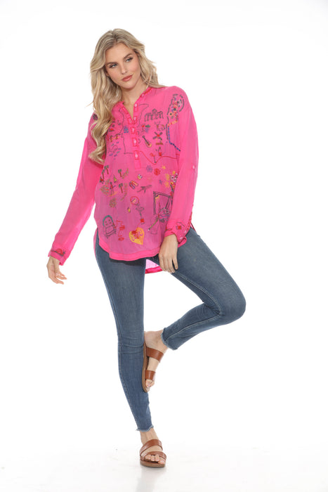 Johnny Was Fuchsia Selina Fatima Embroidered Blouse C14324