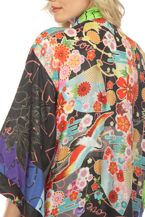 Johnny Was Fuji Brasil Silk Floral Reversible Longline Kimono Boho