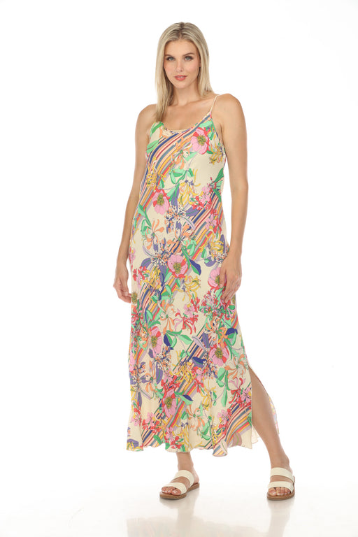 Johnny Was Style C34124 Gigianna Floral Striped Maxi Slip Dress Boho Chic