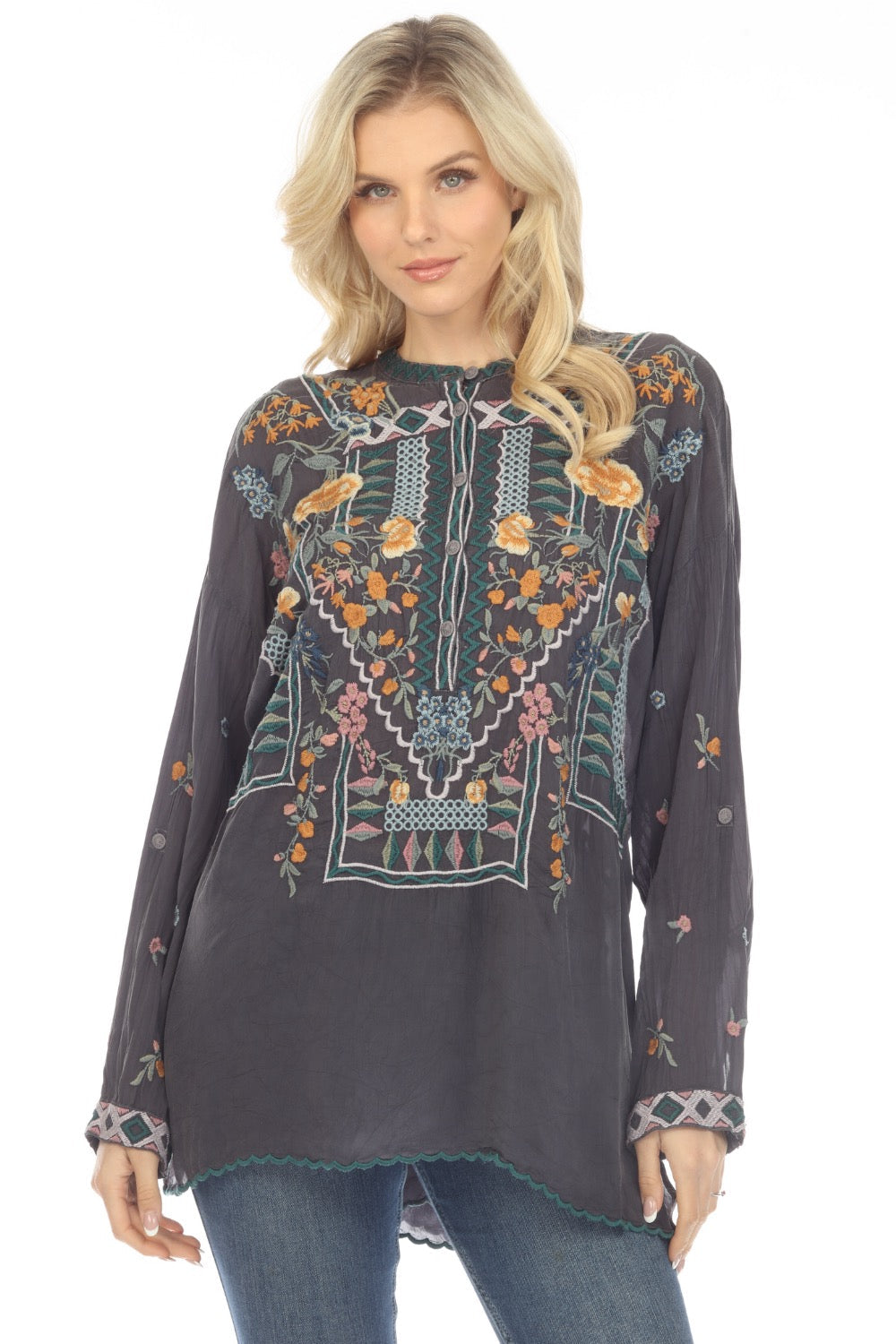 Johnny Was zoe draped deals shirt tunic embroidered v-neck dress