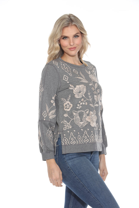 Johnny Was JWLA Grey Ivey High Slit Sweatshirt J11423