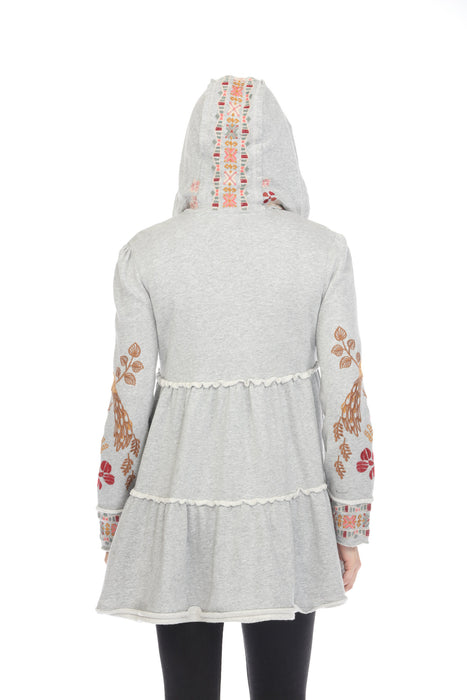 Johnny Was Zuzu Tiered Zip Front Hoodie Boho Chic R49423