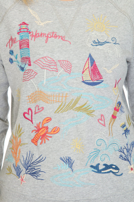 Johnny Was Hamptons Embroidered Raglan Sweatshirt Boho Chic R45222-E