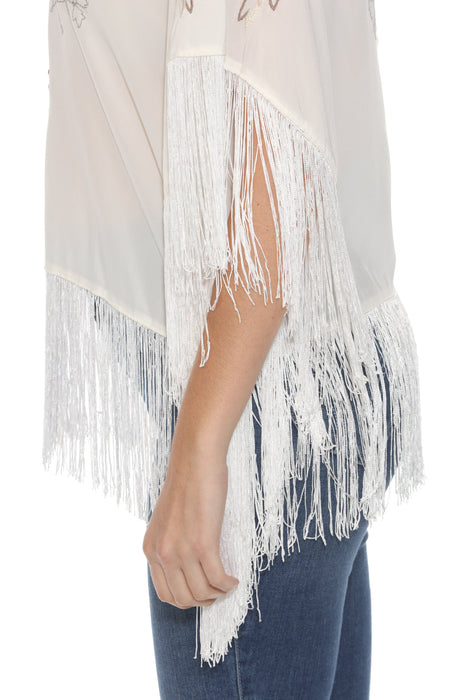 Johnny Was Ivory Embroidered Fringe Poncho Top R17923A5