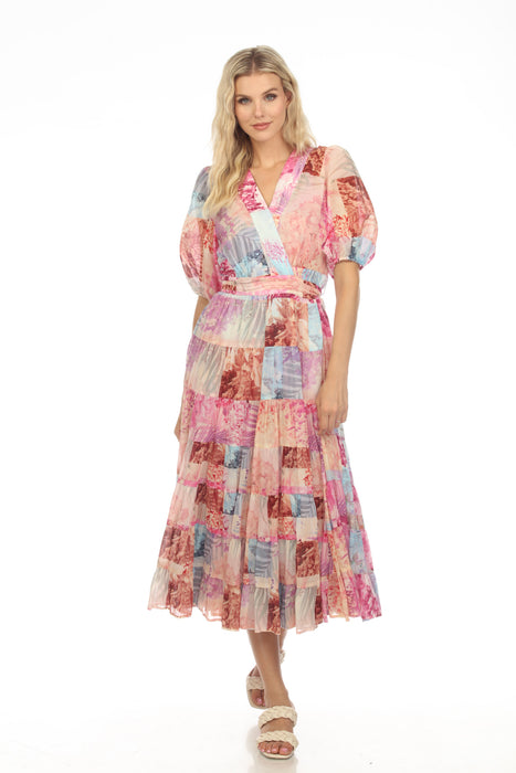 Johnny Was Jade Style L35623 Annalise Floral Patchwork Midi Dress Boho Chic