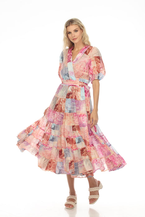 Johnny Was Jade Annalise Floral Patchwork Midi Dress Boho Chic L35623