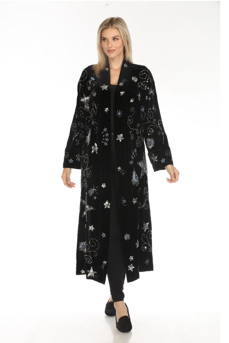 Johnny Was Jade Style R42224 Black Embroidered Velvet Robe