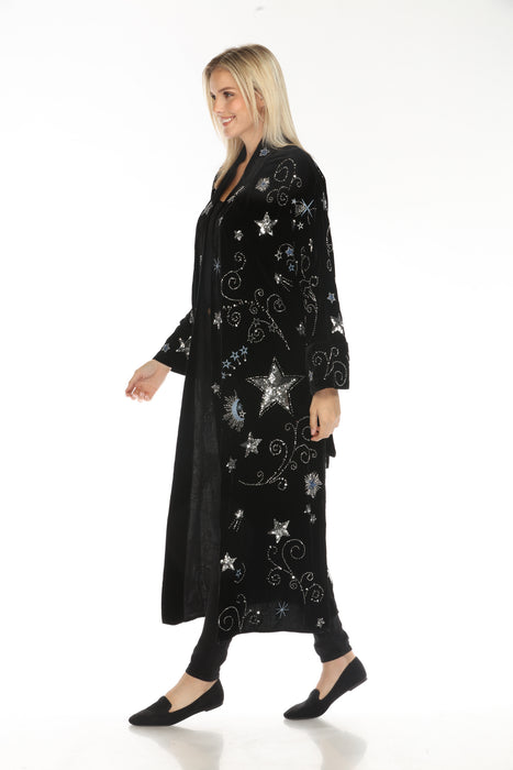 Johnny Was Jade Black Embroidered Velvet Robe R42224