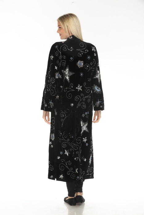 Johnny Was Jade Black Embroidered Velvet Robe R42224